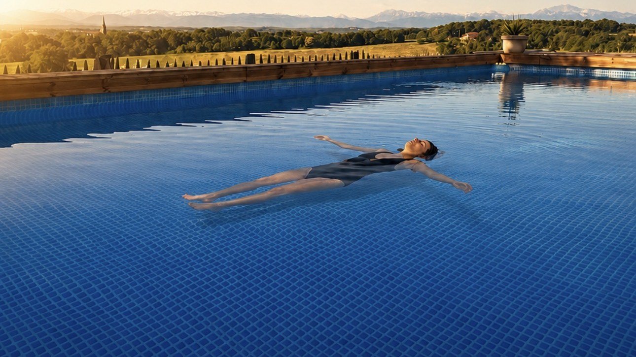 Zwembad van Gite La Grange met uitzicht op de Pyreneeën, retraitelocatie Lalanne-Arque Gers Zuid-Frankrijk